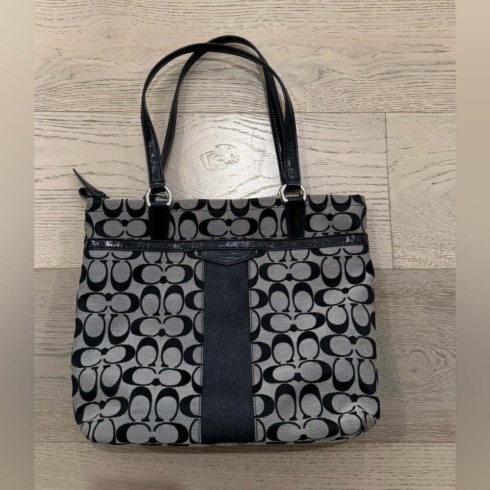Coach Vintage Black and Grey Signature Tote Bag - authentic